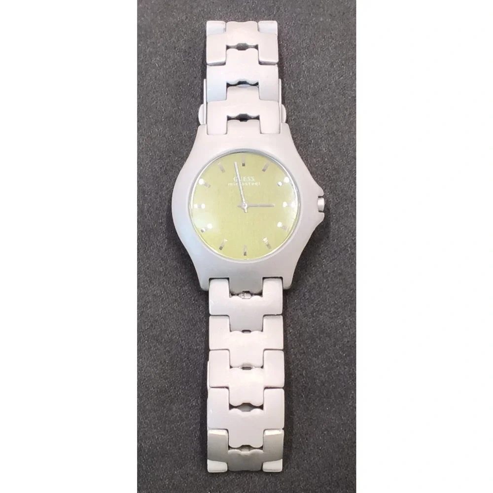 Guess Microsteel Men's Watch G75410G Green Face Steel Gray Band #W5162